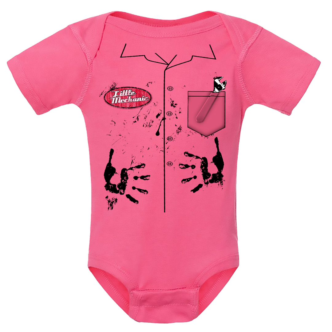 Little Mechanic Vintage Garage Pink Onesie