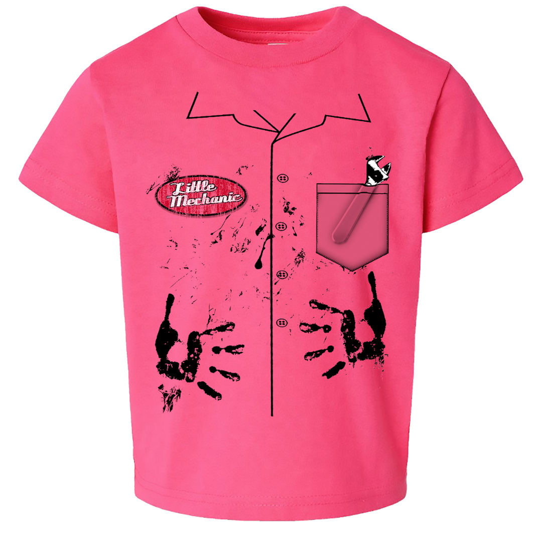 Little Mechanic Vintage Garage Toddler Pink Tee