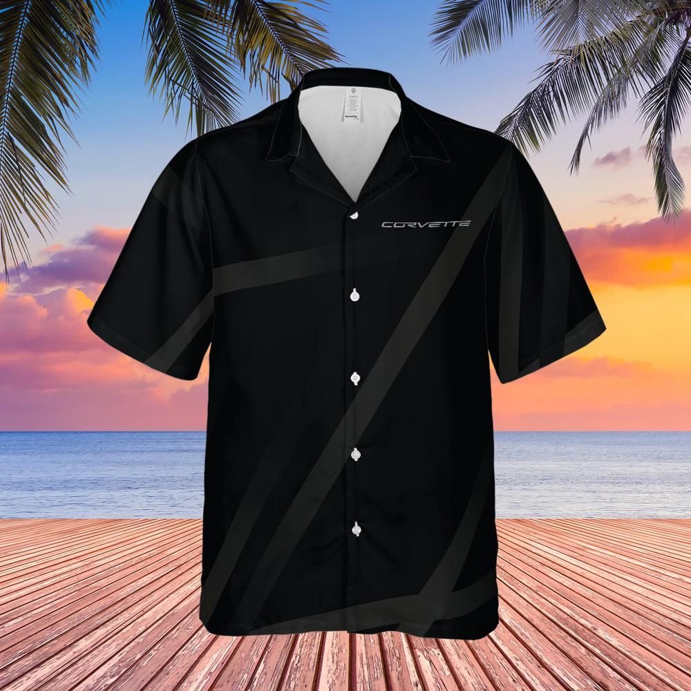 Corvette Hawaiian Shirt Black Carbon Faded Stripes