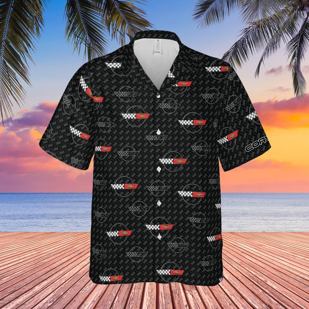 C4 Corvette Men’s Carbon Flag Repeated Logo Hawaiian Shirt
