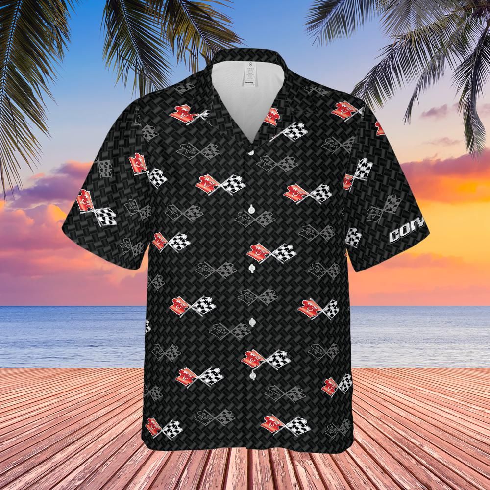 C3 Corvette Men’s Carbon Flag Repeated Logo Hawaiian Shirt