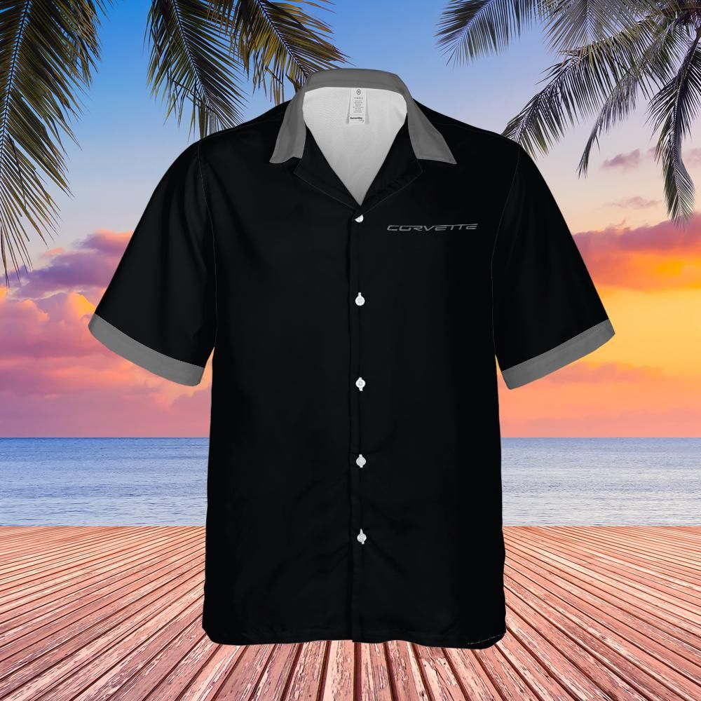 Chevrolet Corvette Hawaiian Shirt Black and Grey Carbon