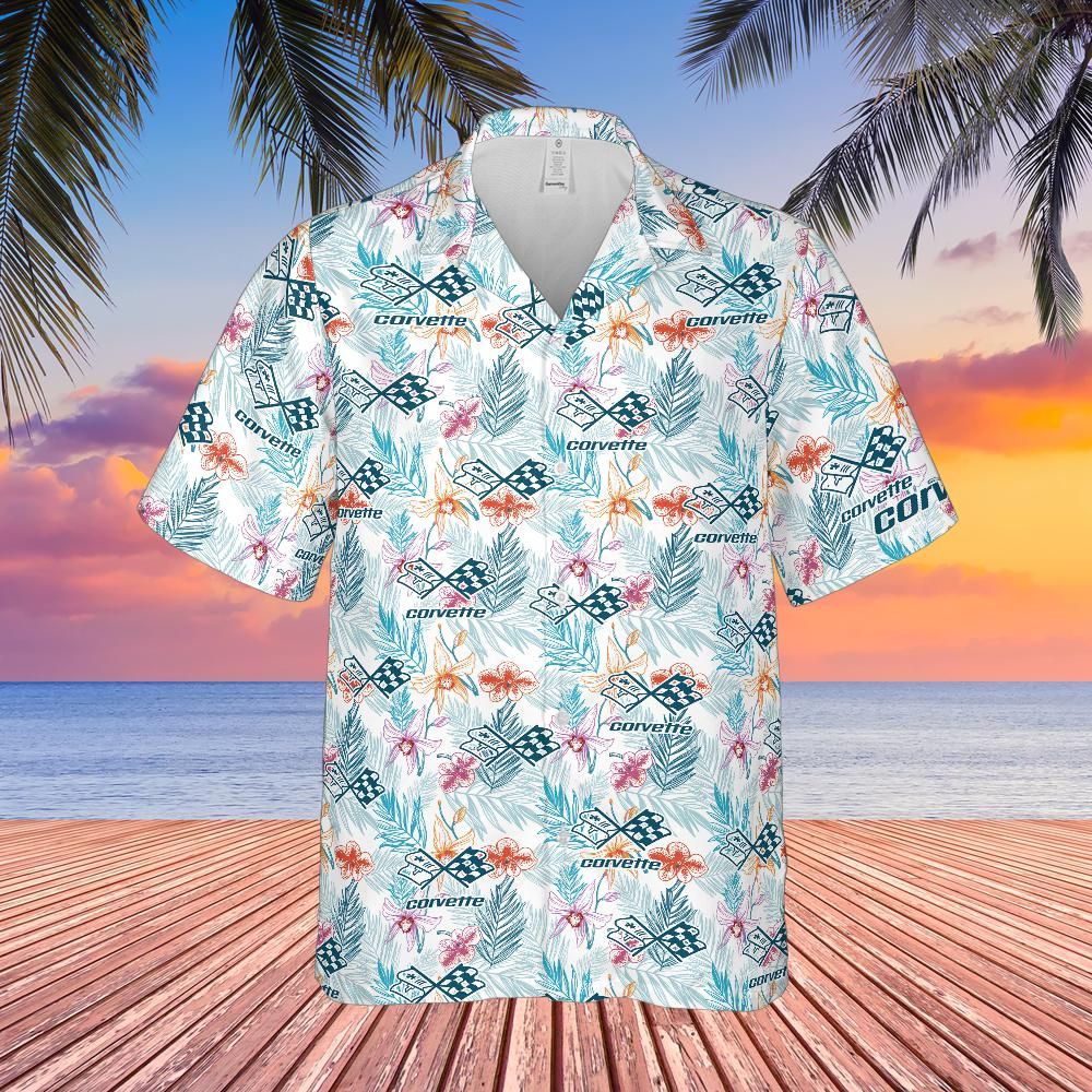 C3 Corvette Men’s Tonal Logo Tropical Floral Hawaiian Shirt