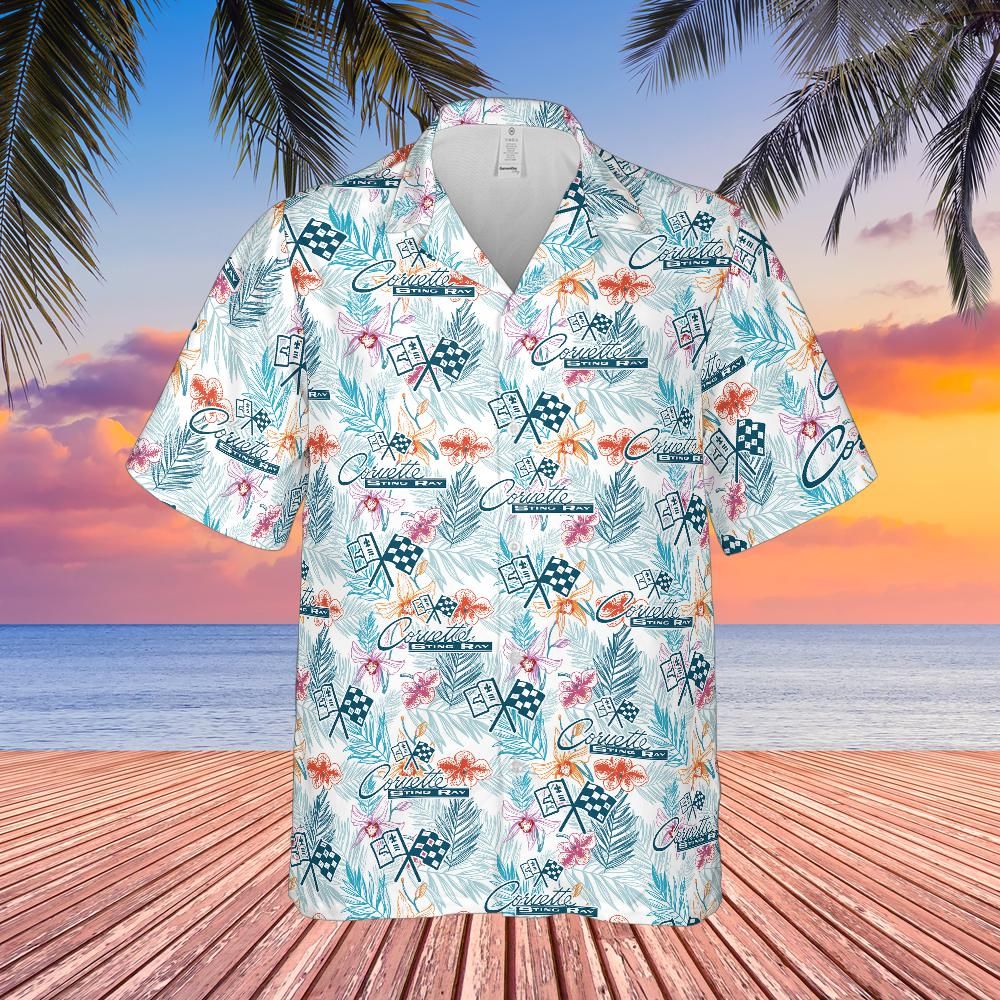 C2 Corvette Men’s Tonal Logo Tropical Floral Hawaiian Shirt