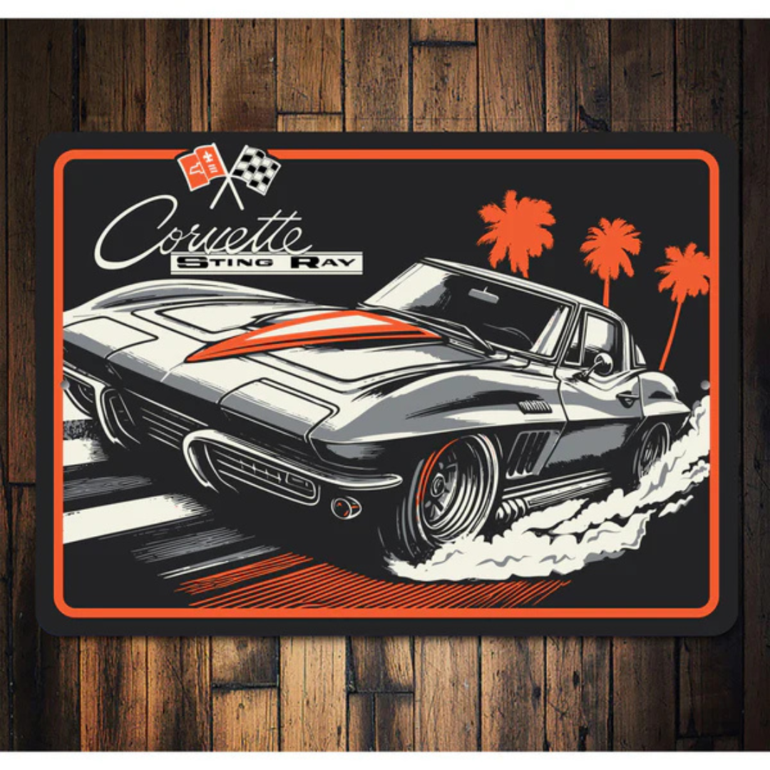 Vintage Corvette Sting Ray Aluminum Sign - Retro Style
