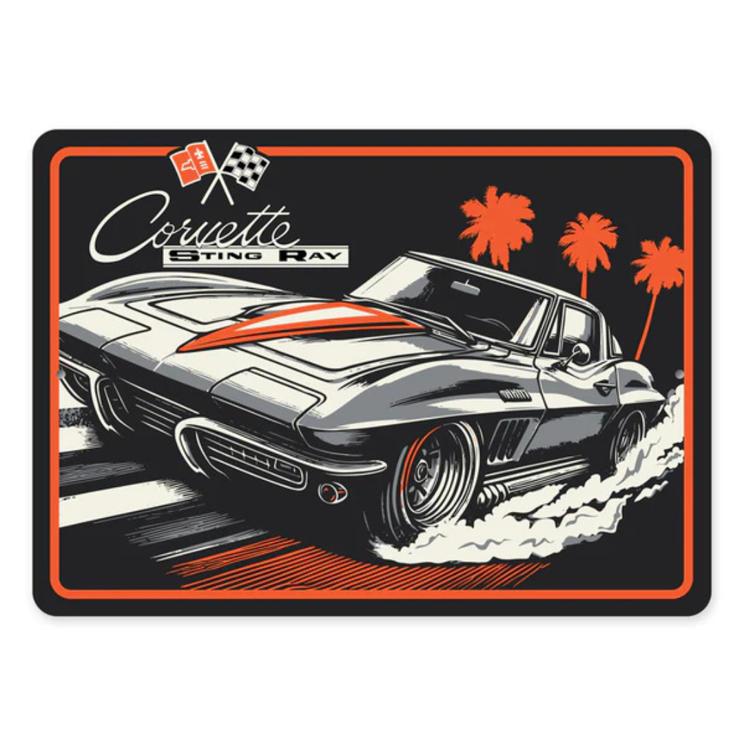 Vintage Corvette Sting Ray Aluminum Sign - Retro Style