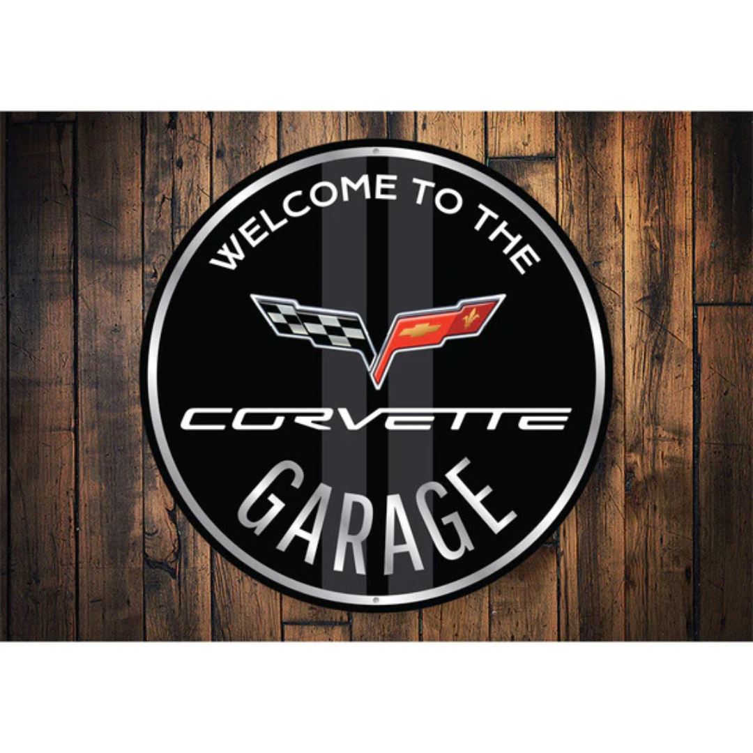 Welcome To The Corvette Garage Round Sign