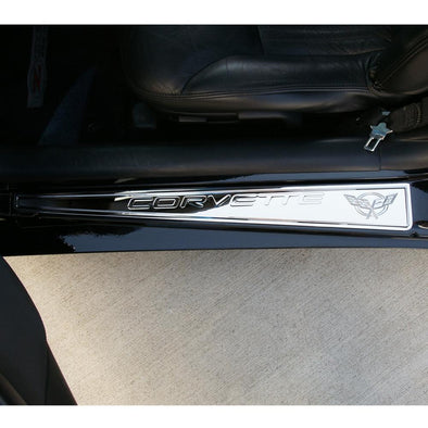 C5 & Z06 Corvette Door Sill Plates - Billet Chrome with C5 Logo : 1997-2004
