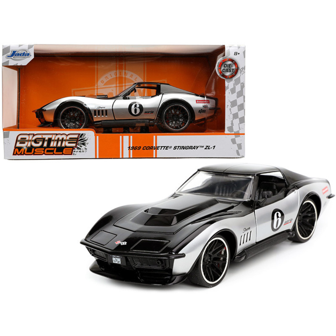 1969 C3 Corvette Stingray ZL-1 Black & Silver "Bigtime Muscle" 1/24 Diecast Model Car by Jada