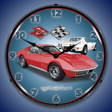 1971 Corvette Stingray Red Lighted Wall Clock - [Corvette Store Online]