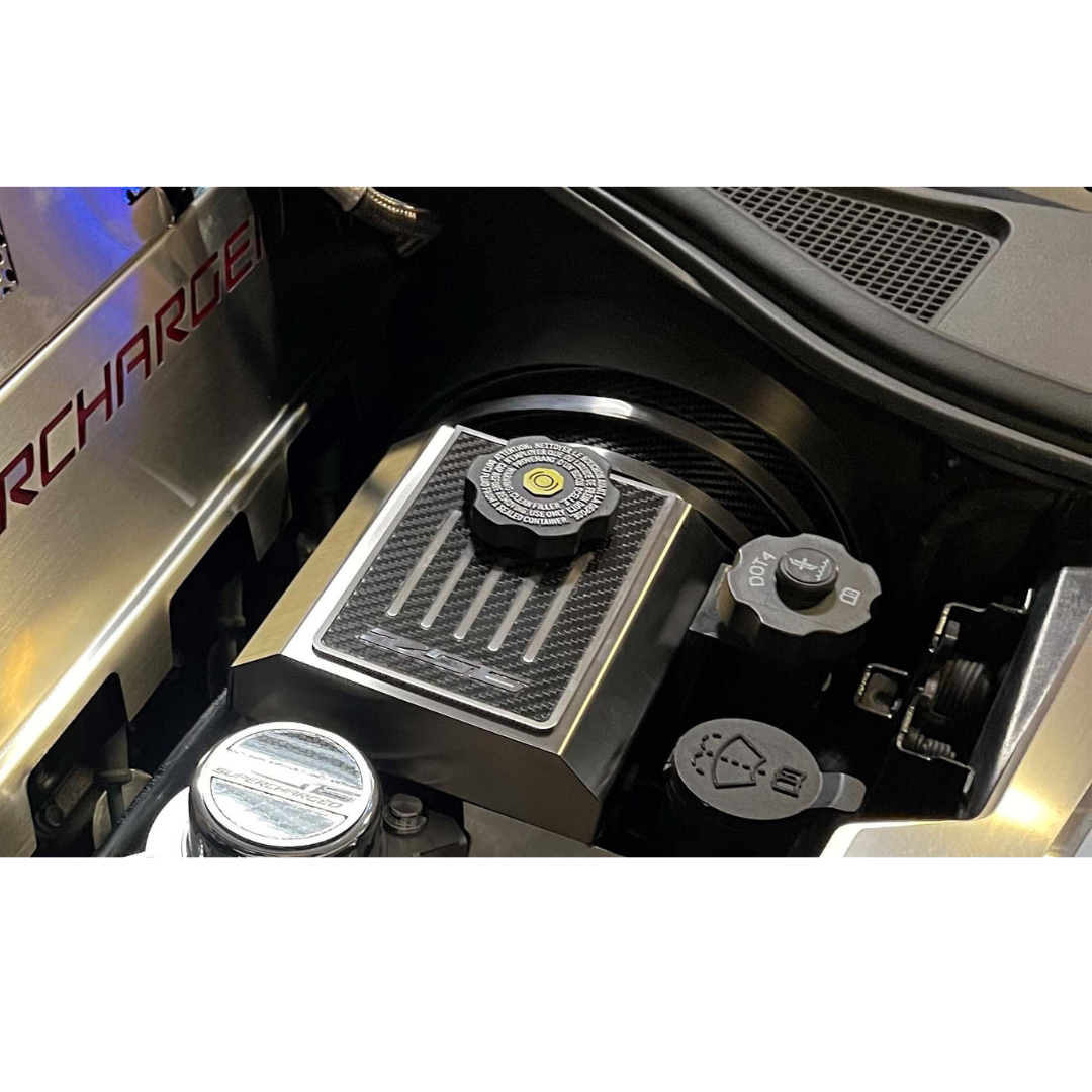 2014-2019 C7 Corvette Brake Booster Cover - Carbon Fiber With Brushed Stainless Steel Trim