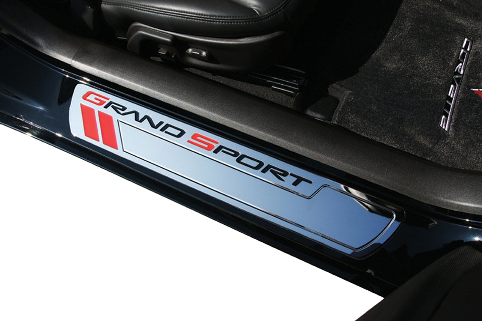Billet-Chrome-Door-Sill-Guards---Grand-Sport-Logo---201601-Corvette-Store-Online