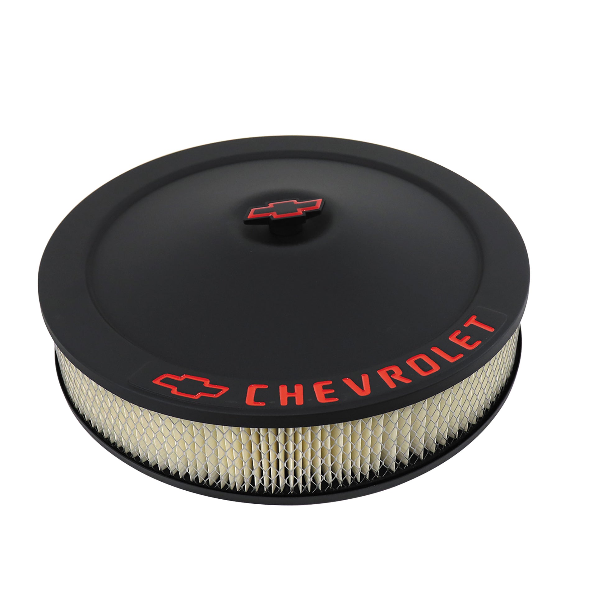 14-Inch-Air-Cleaner-Kit---Black-W/Red-Logos-&-Bowtie-Center-Nut-203690-Corvette-Store-Online