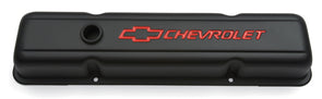SB-Steel-Black-Crinkle-Valve-Covers---Short---Red-Chevrolet-&-Bowtie-Inlaid-204236-Corvette-Store-Online