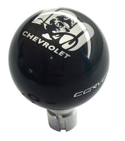Black-Shift-Knob-W/100th-Logo-&-White-Side-Corvette-Script-204479-Corvette-Store-Online