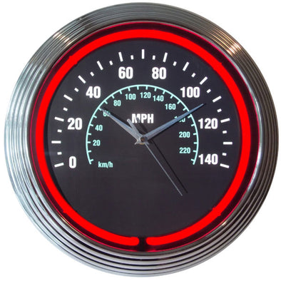 Speedometer-Neon-Clock---Black-Face-W/Red-Neon-Light-204666-Corvette-Store-Online