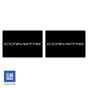 Sunvisor-Label-Covers---Matte-Black-W/Gloss-Gray-Corvette-Script-211614-Corvette-Store-Online