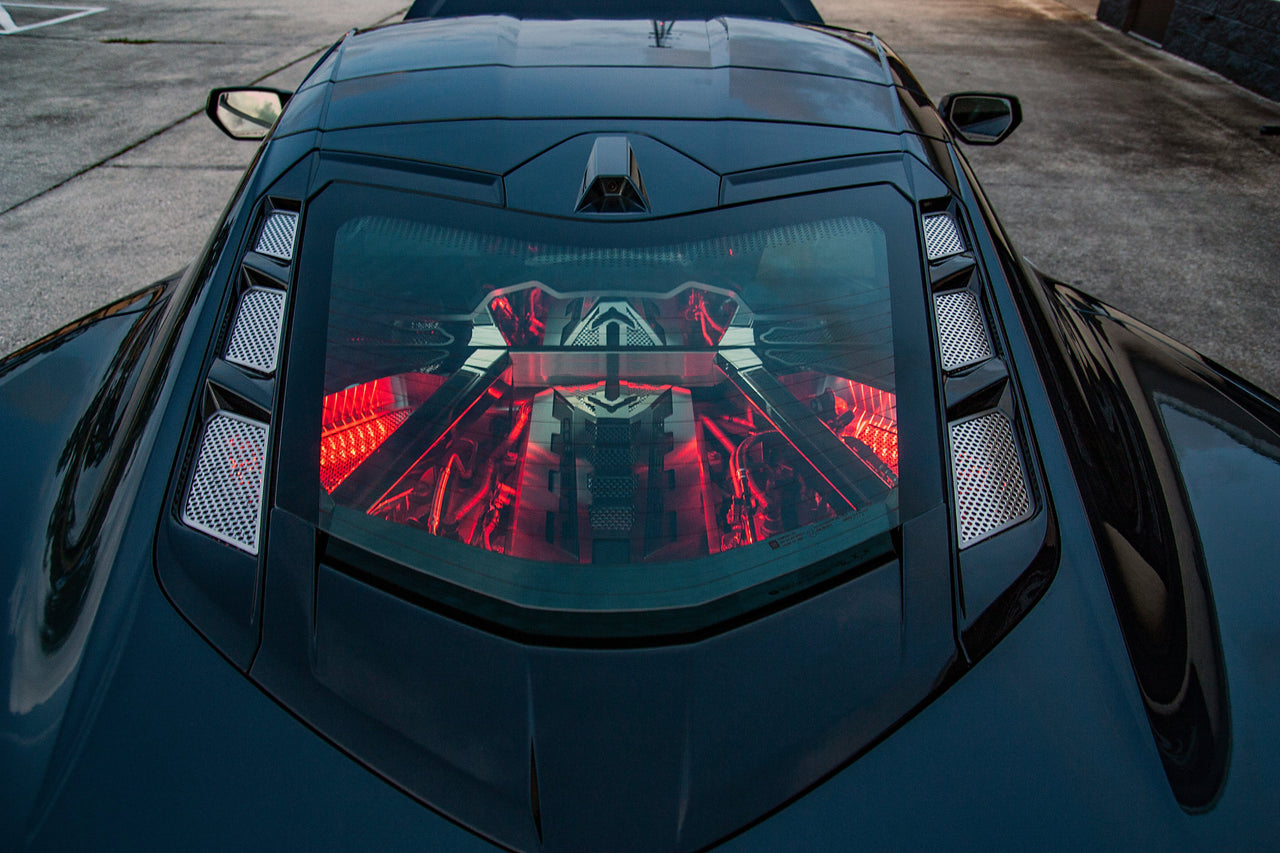 C8 Corvette - Perforated Rear Hood Vent Inserts 6Pc | Polished Stainless Steel