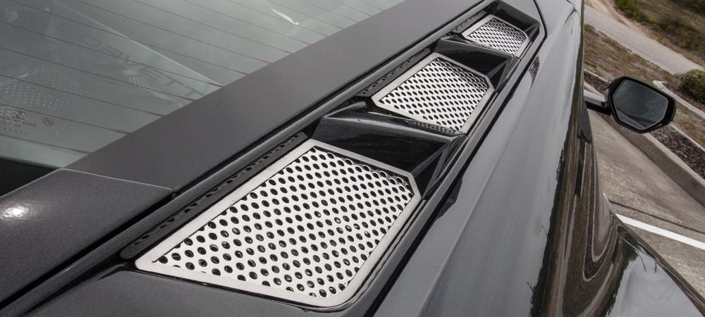 C8 Corvette - Perforated Rear Hood Vent Inserts 6Pc | Polished Stainless Steel