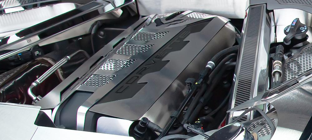 C8 Corvette Engine Shroud Kit Brushed w/Perforated Inserts 6Pc