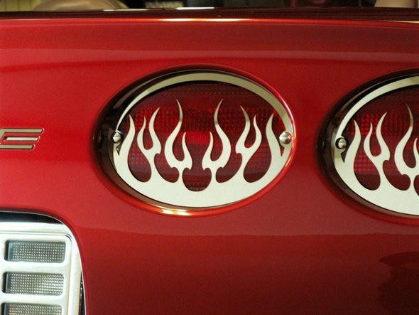 C5 Corvette Taillight Grilles | 4pc | Flame Style | Polished Stainless Steel