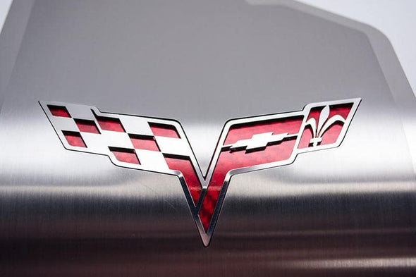 C6 Corvette - Deluxe Alternator Cover Crossed Flags Emblem