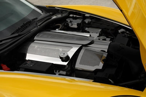 C6 Corvette Fuel Rail Covers - Polished Perforated Stainless Steel 2008-2013