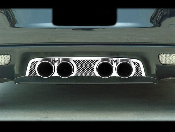 C6 Corvette Laser Mesh Exhaust Filler Panel Polished Stainless Steel - Corsa 3.5 inch Quad Tips