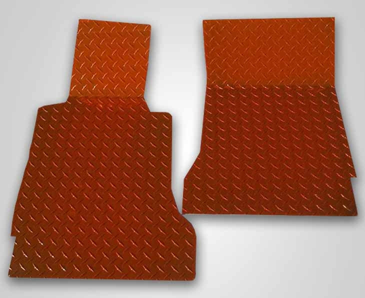 C6 Corvette Orange Diamond Plate Floor Mats - Polished Aluminum