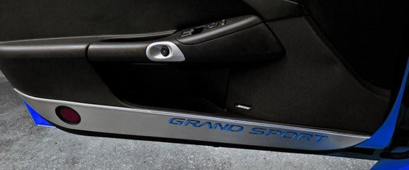 C6 Grand Sport Corvette Door Guards - Brushed Stainless Steel w/ Carbon Fiber Inlay | 2 pc