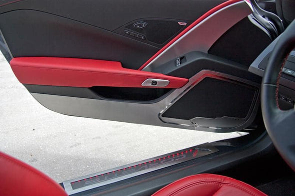 C7 Corvette Door Guards - Brushed Stainless Steel w/ Colored Inlay