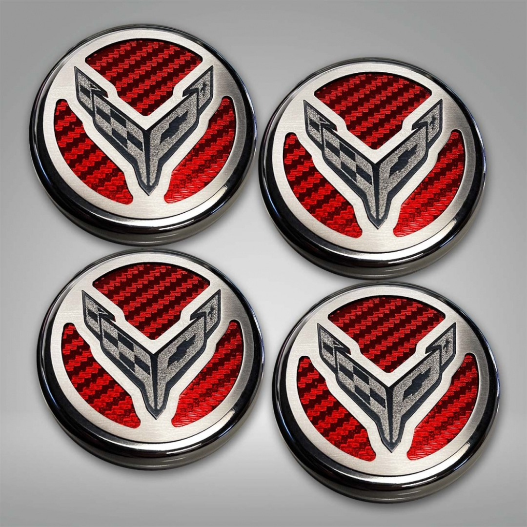 C8 Corvette Coupe Fluid Cap Cover Set - Choice of Inlay Color