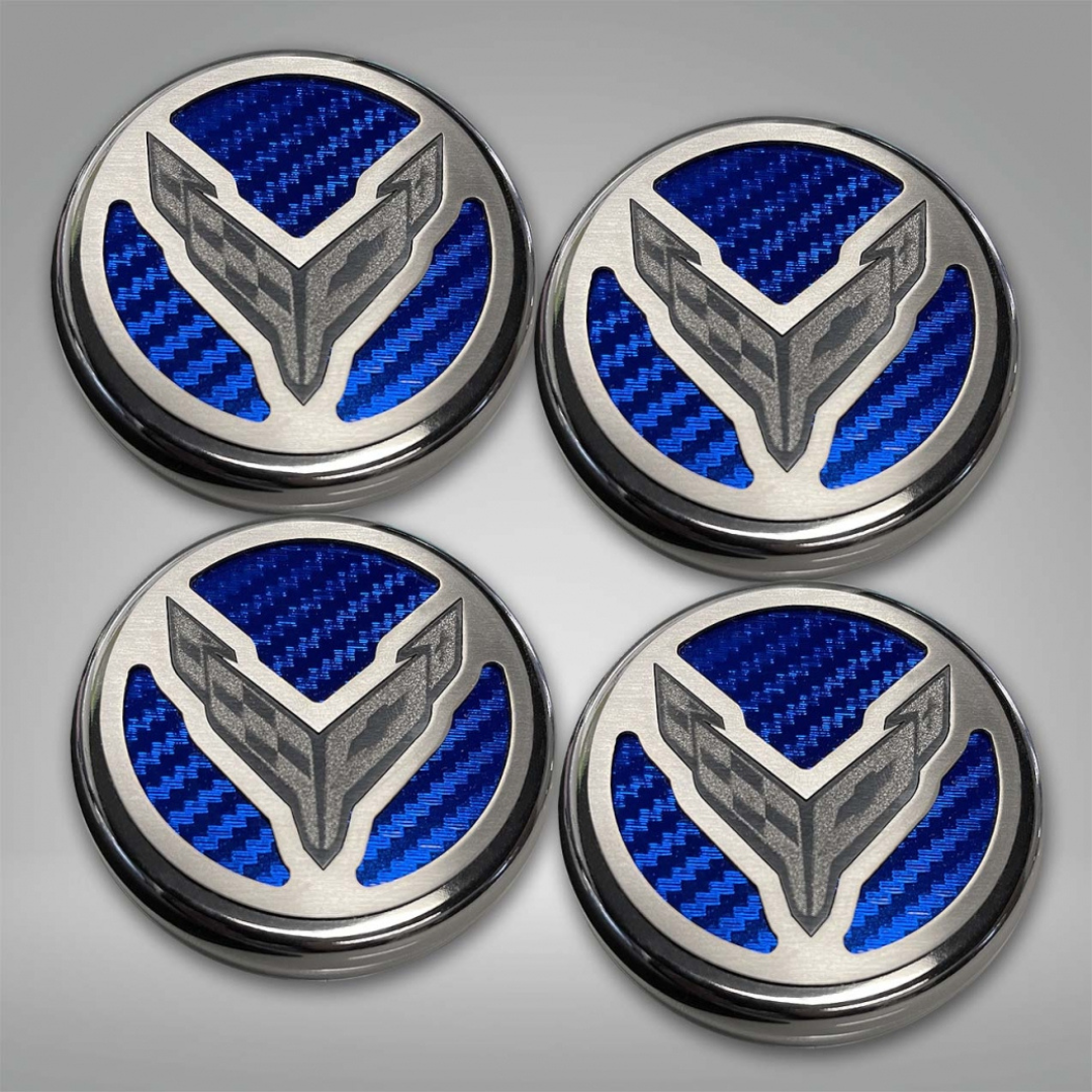 C8 Corvette Coupe Fluid Cap Cover Set - Choice of Inlay Color