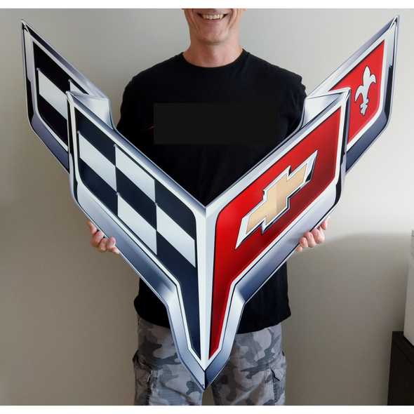 c8-corvette-crossed-flags-emblem-steel-sign