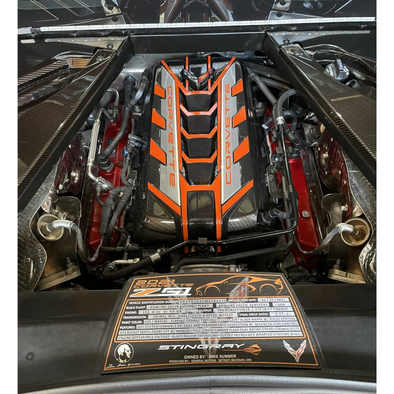 C8 Corvette Stingray Amplify Orange Premium Engine Cover - Silver Rails