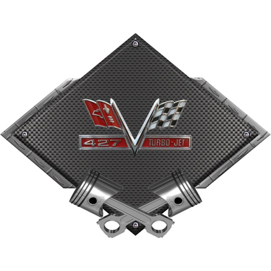 chevy-427-turbo-jet-black-diamond-cross-pistons-steel-sign