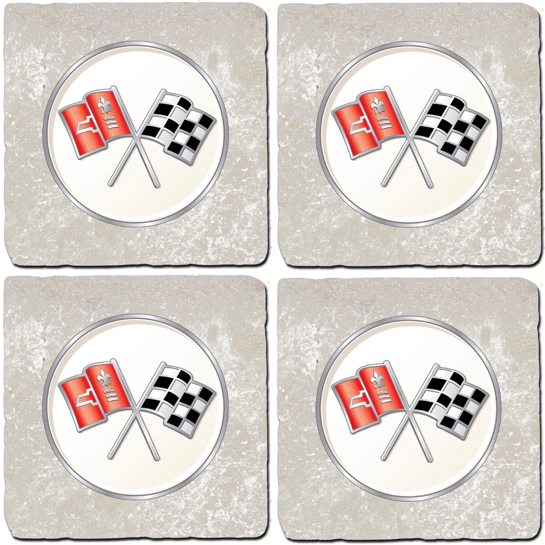 corvette-c2-crossed-flags-stone-coaster-bundle-set-of-4