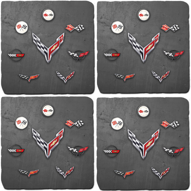 Corvette Generations Dark Stone Tile Coaster Bundle - Set of 4