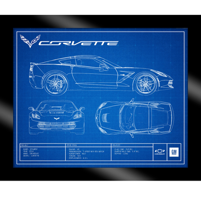 C7 Corvette Stingray Blueprint Framed Artwork