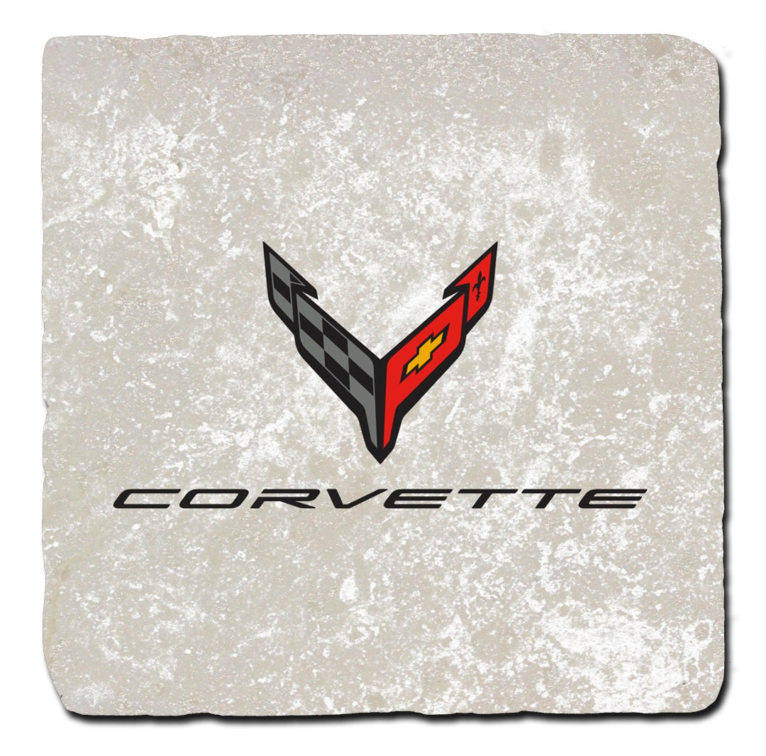 next-generation-corvette-c8-crossed-flags-script-light-stone-coaster-bundle-set-of-4
