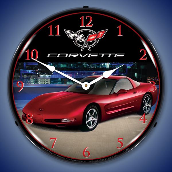 C5 Corvette Magnetic Red Metallic Clock