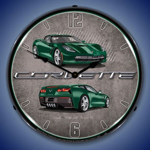 C7 Corvette Lime Rock Green Lighted Clock - [Corvette Store Online]