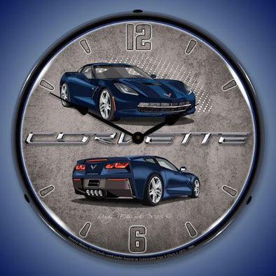 C7 Corvette Night Race Blue Lighted Clock - [Corvette Store Online]
