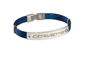 Corvette Signature Blue IP-Plated Cable Bracelet - [Corvette Store Online]