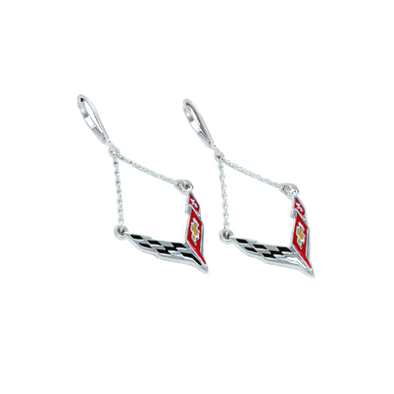C8 Next Generation Corvette Emblem Lever Back Chain Earrings - Sterling Silver - [Corvette Store Online]