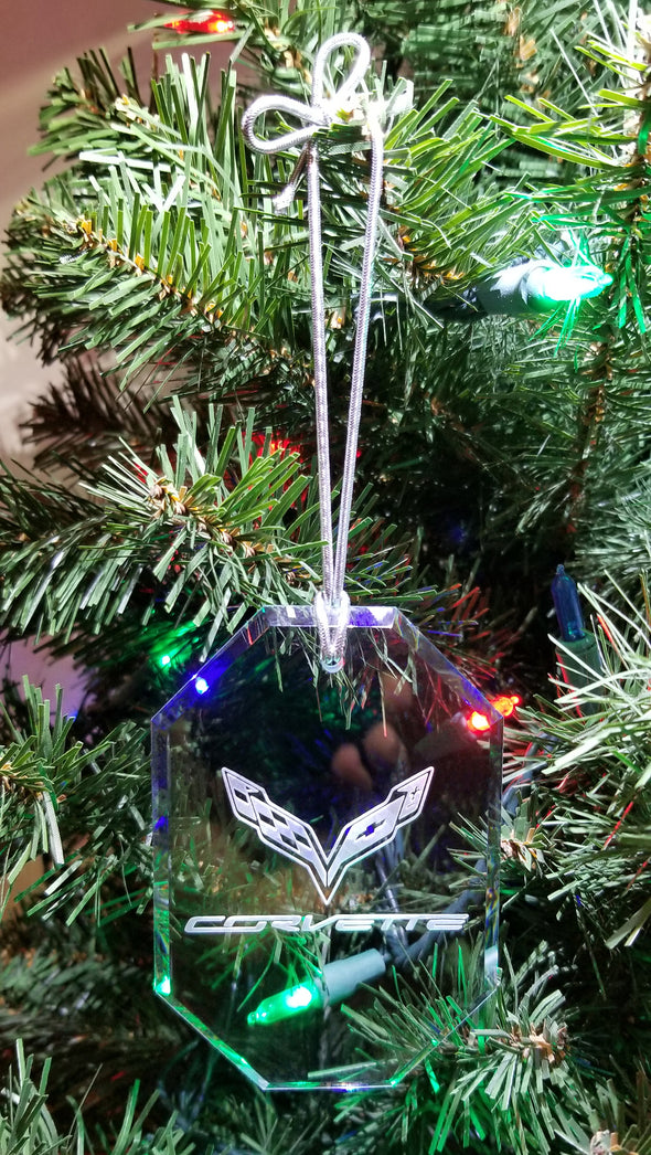 Corvette Engraved Crystal Christmas / Holiday Ornament - Choose Logo for Custom Etching