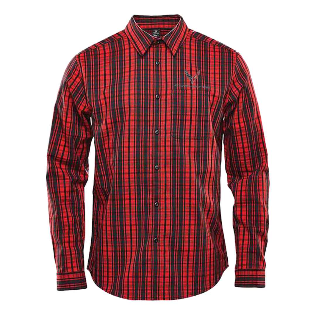 mens-c8-corvette-muirfield-performance-long-sleeve-red-plaid-shirt