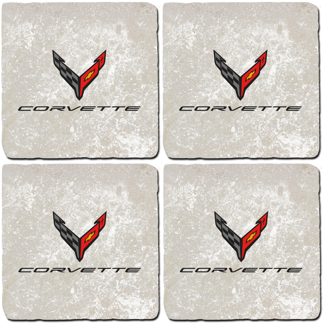 next-generation-corvette-c8-crossed-flags-script-light-stone-coaster-bundle-set-of-4