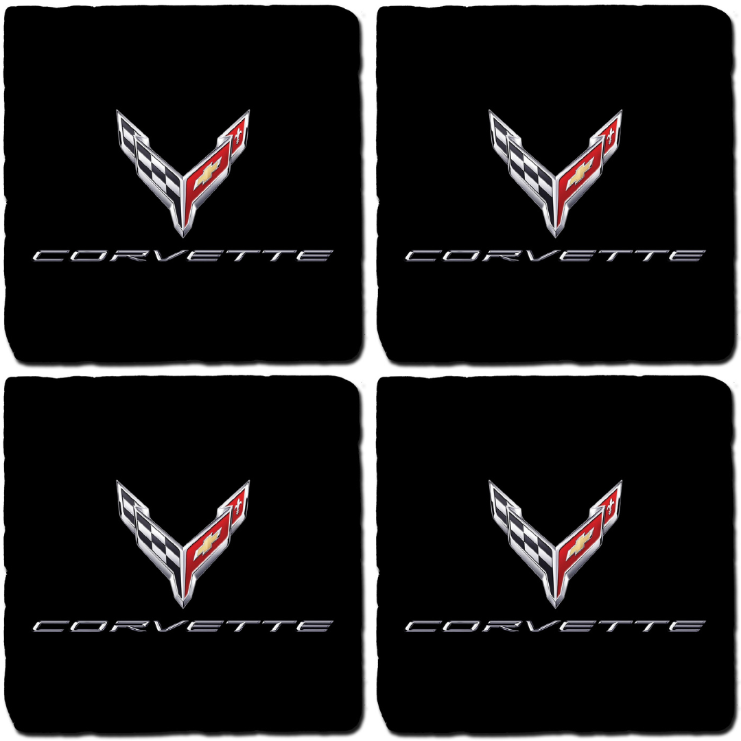 next-generation-corvette-c8-crossed-flags-script-black-tile-coaster-bundle-set-of-4