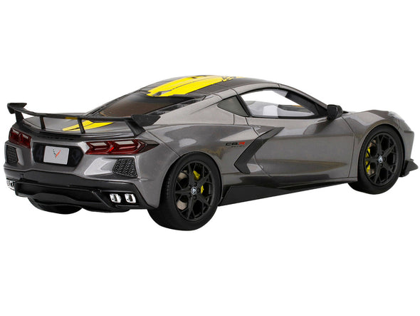 Chevrolet Corvette Stingray C8.R Hypersonic Gray with Yellow Stripes "IMSA GTLM Championship Edition" 1/18 Model Car by Top Speed
